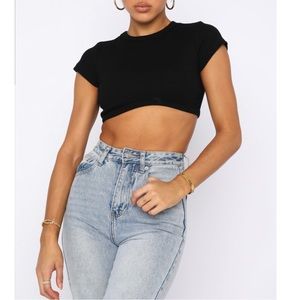 White Fox Boutique BLACK Cropped Ribbed Tee